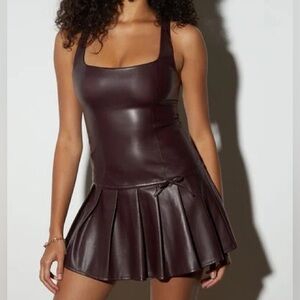 LA Hearts Faux Leather Pleated Mini Dress
